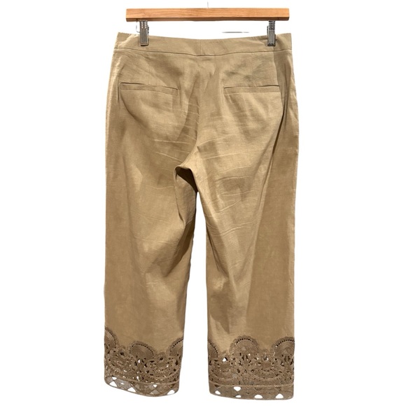 Kobi Halperin Oriana Linen Blend Tan Cropped Ankle Pants Lace Trim Hem Women’s 4 - Picture 4 of 7
